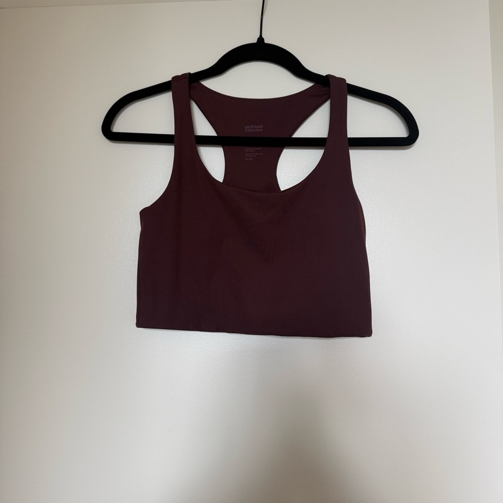 Girlfriend Collective Longline Racerback Crop Workout Top Burgundy Size S
